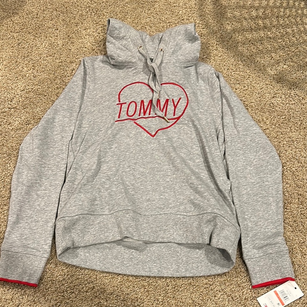 Tommy Hilfiger Gray Hoodie with Red Heart Design